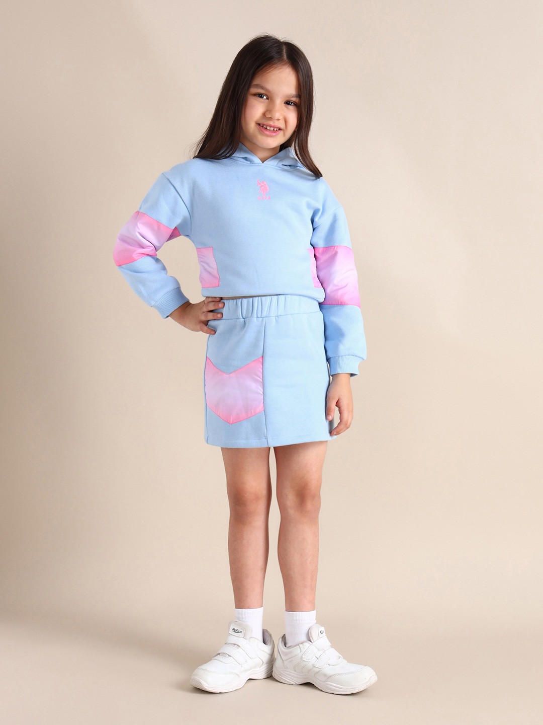 

U.S. Polo Assn. Kids Girls Colorblocked Pure Cotton A-line Skirt, Blue