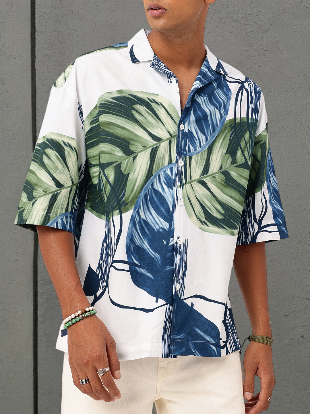 

Kook N Keech Getaway Foliage Printed Oversized Fit Shirt, White