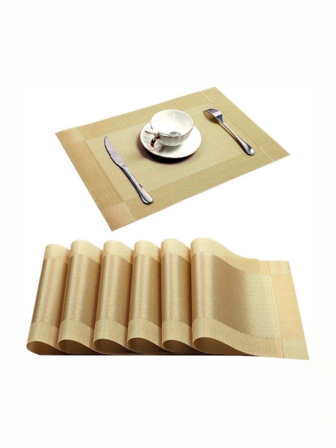 

We3 Gold-Toned 6 Pieces Textured Rectangle Table Placemats