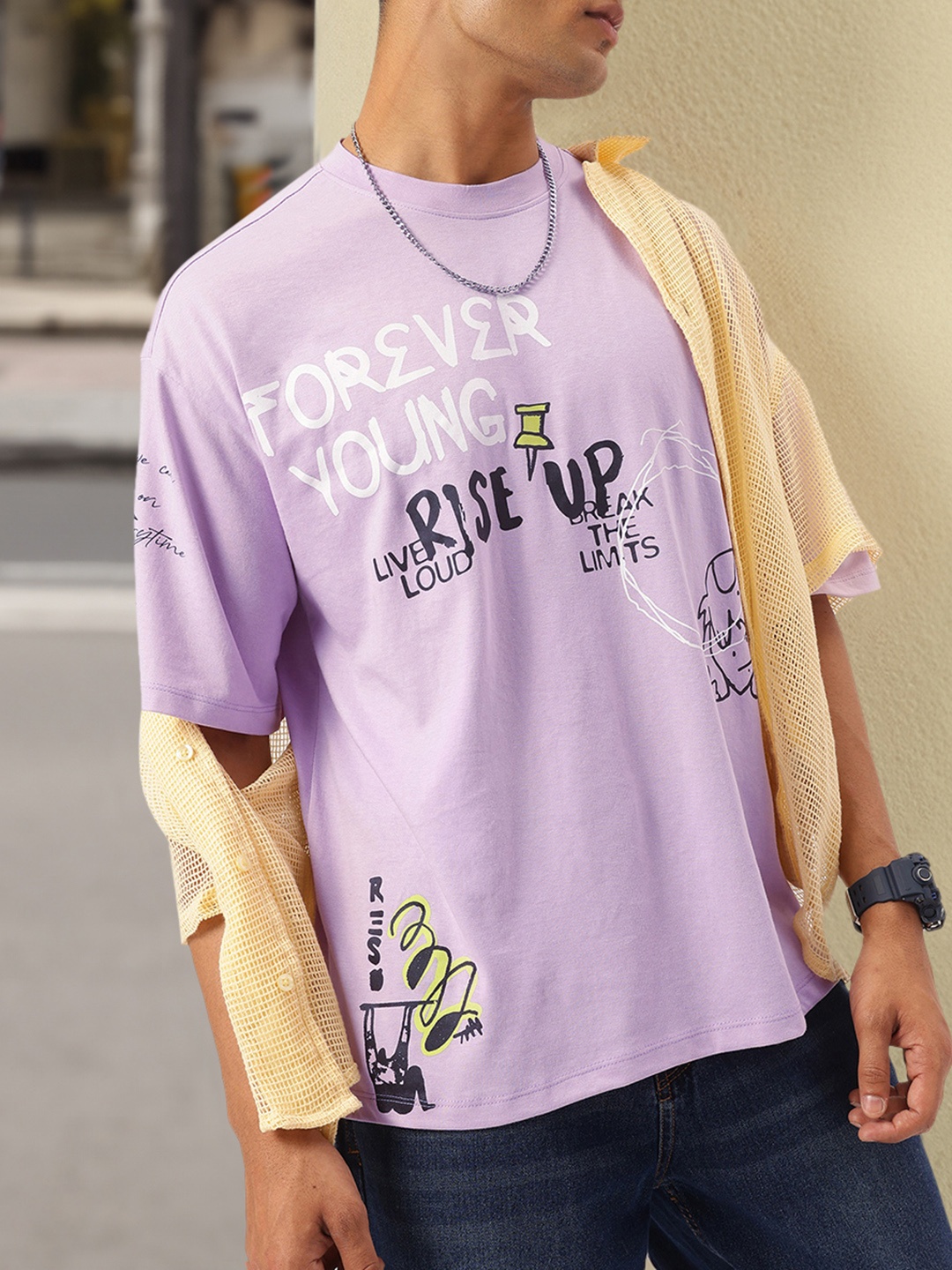 

Kook N Keech Seamlessly-Stylish Slogan-Graffiti Printed Relaxed Tee, Lavender