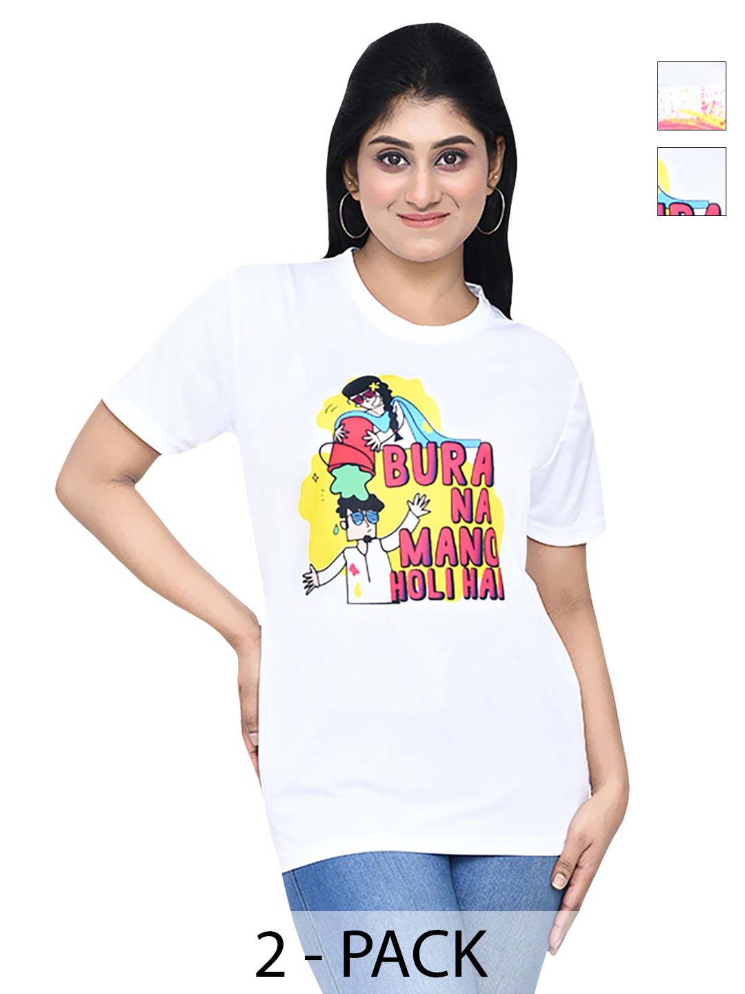 

RAPL Women 2 Printed Applique T-shirt, White