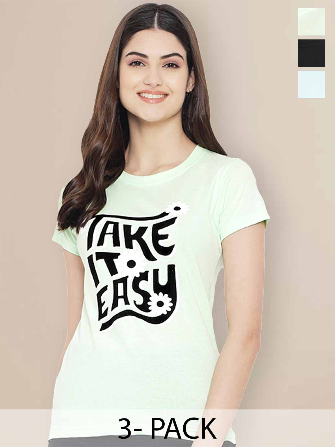 

Metronaut Women Typography 3 Printed Applique T-shirt, Multi