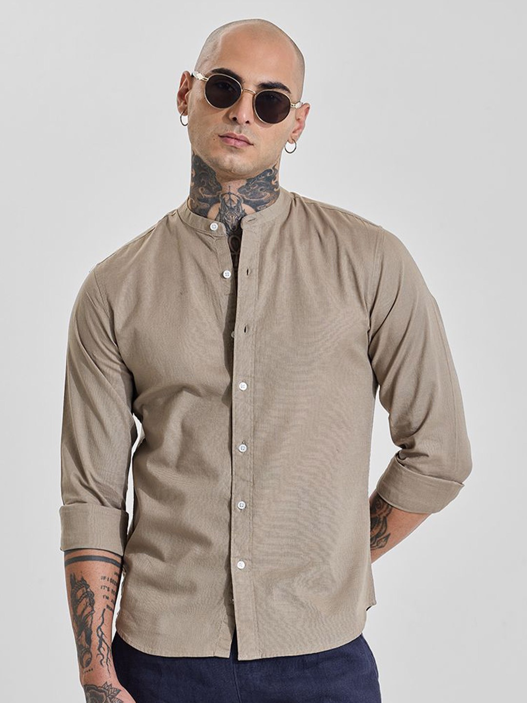 

Snitch Men Slim Fit Opaque Formal Shirt, Beige