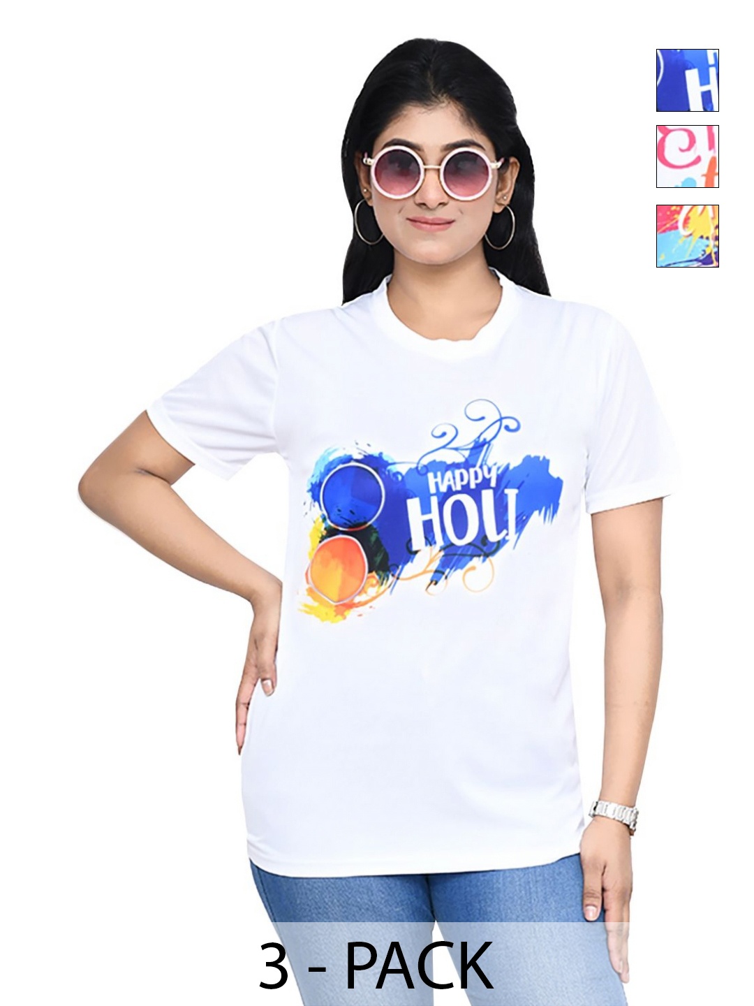 

RAPL Women 3 Printed Applique T-shirt, White