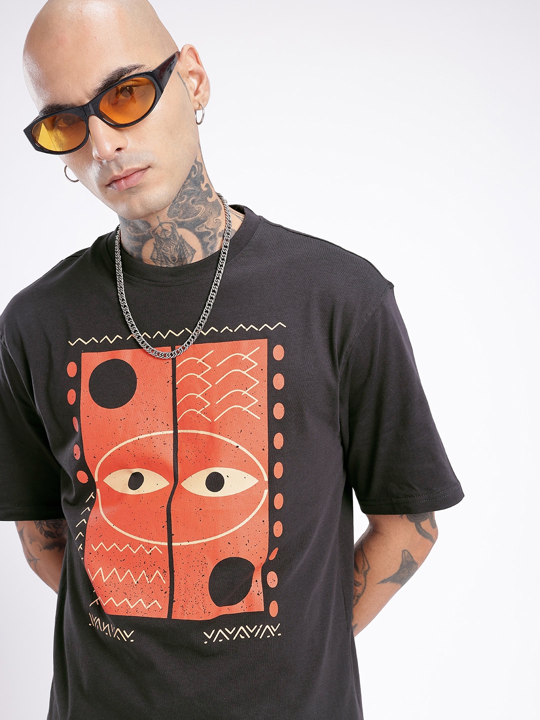 

glitchez Downtown Cool Printed Relaxed Fit T-shirt, Charcoal