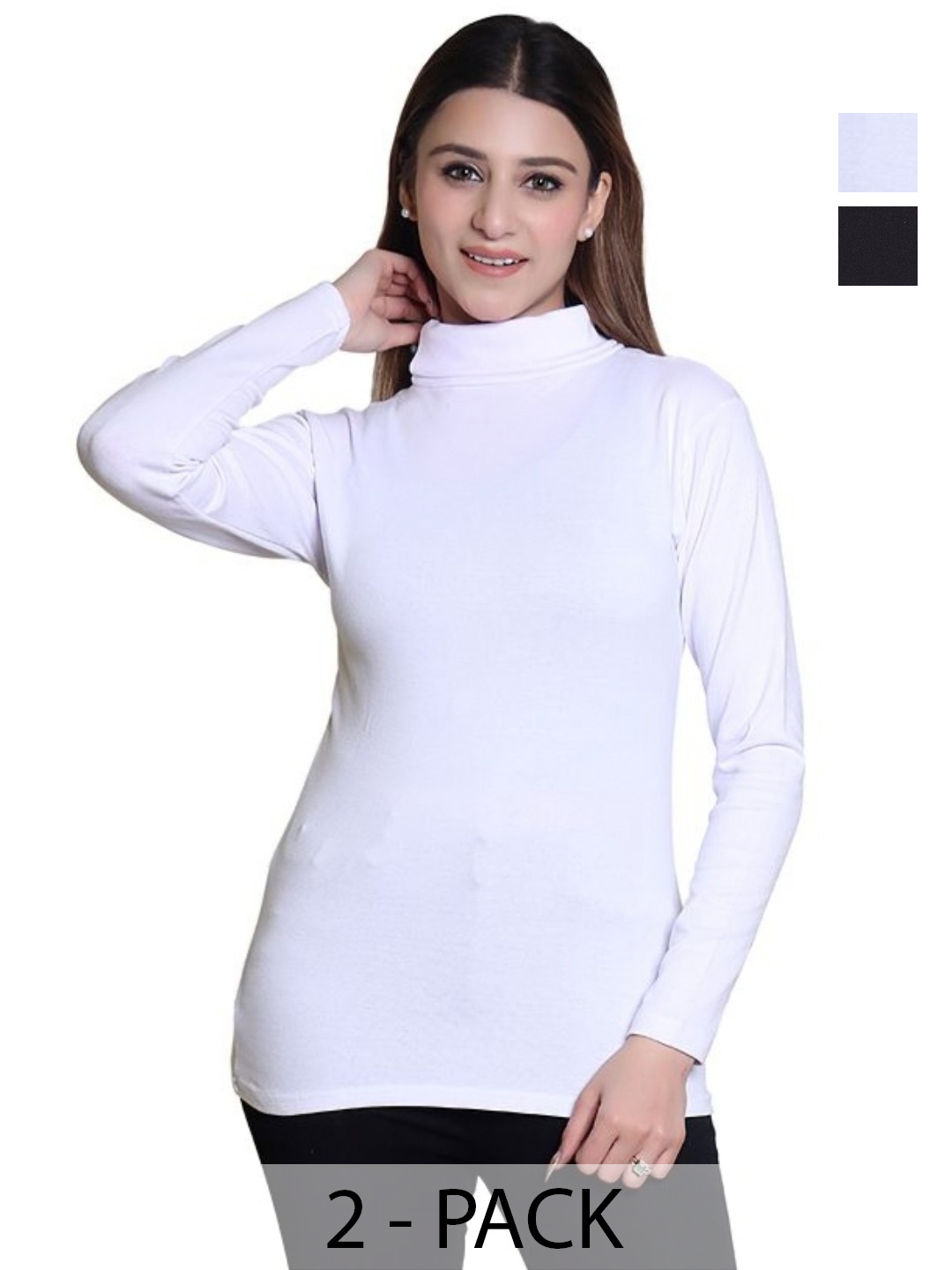 

Gajraj Women 2 High Neck Pockets Slim Fit T-shirt, Black