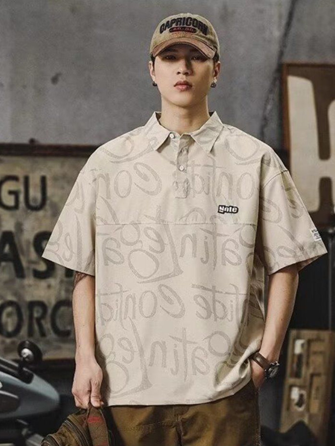 

StyleCast Men Printed Polo Collar T-shirt, Beige