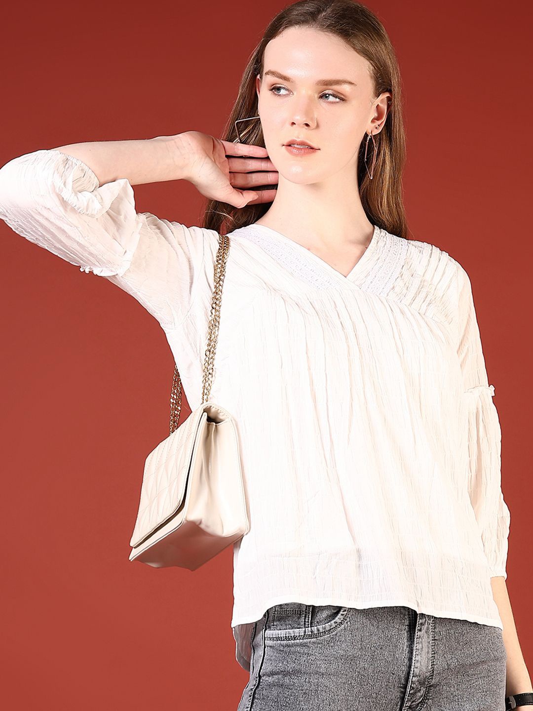 

V-Mart Bell Sleeve Cotton Top, White