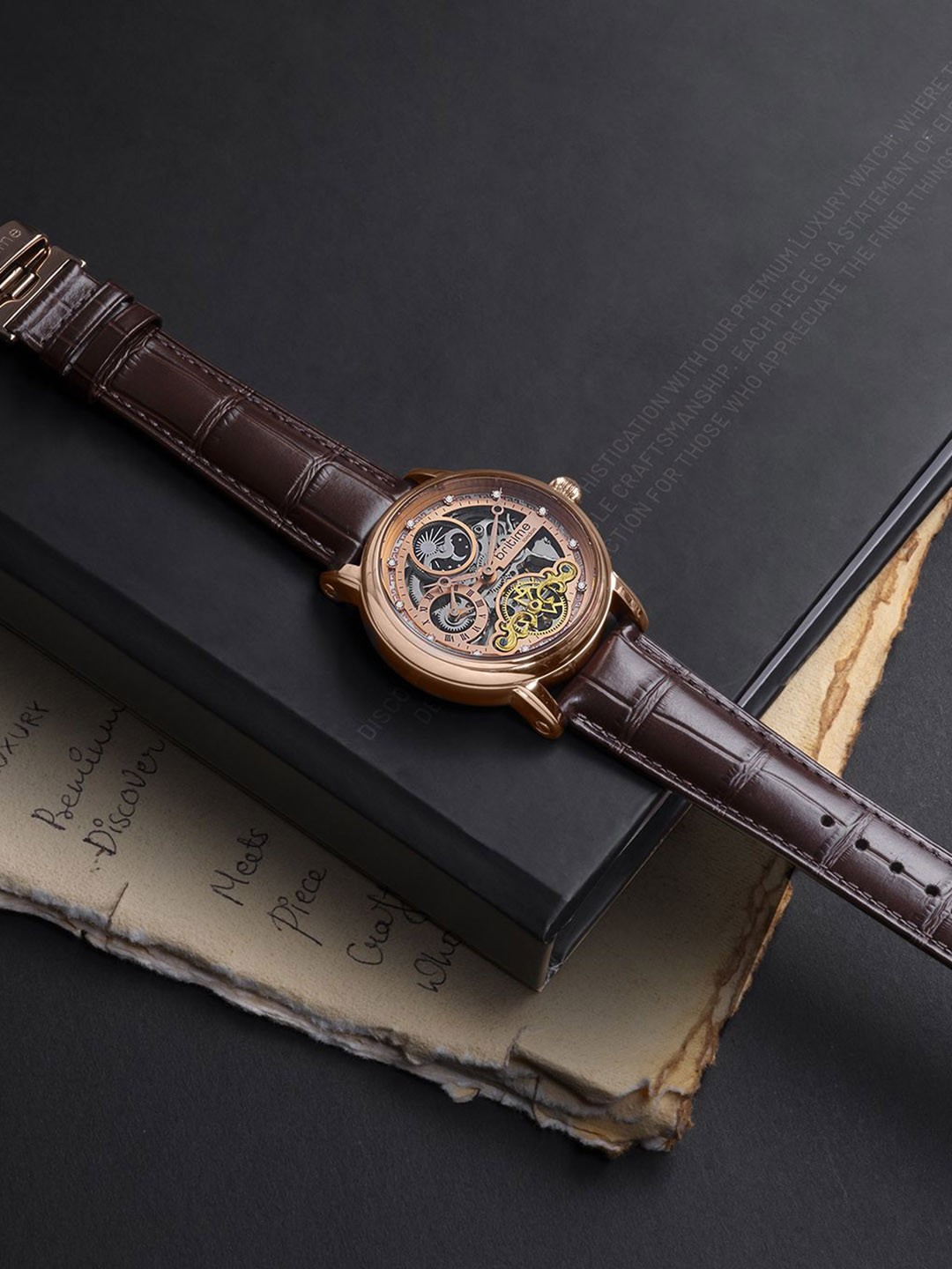 

Britime Men Embellished Dial & Leather Bracelet Style Straps Analogue Automatic Watch 641-L30708, Brown