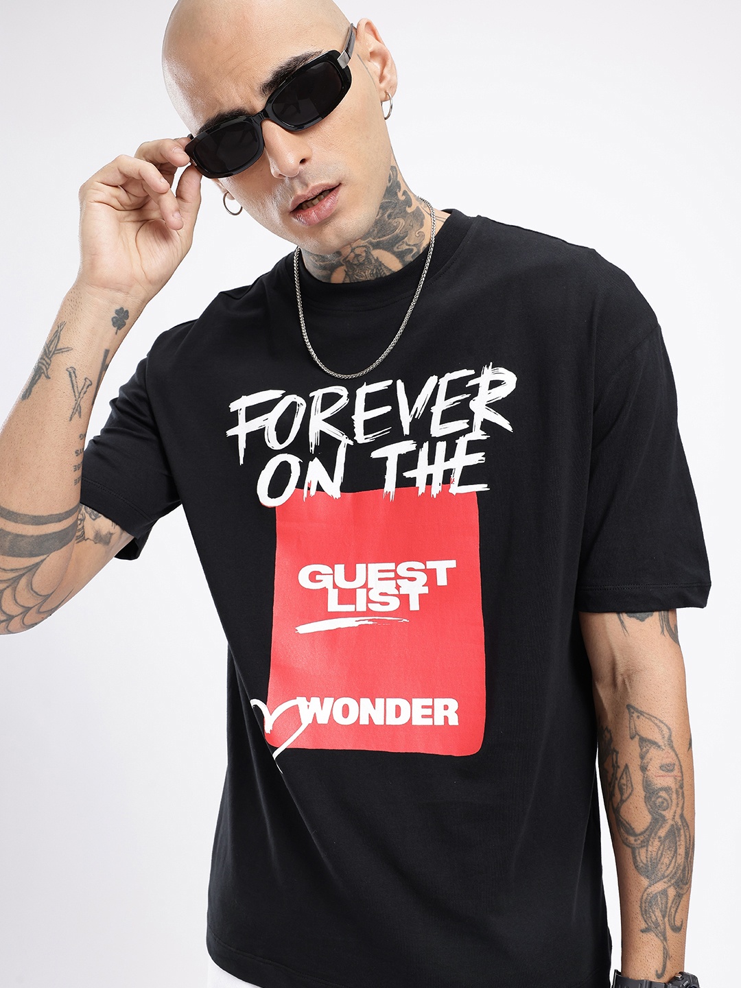

glitchez Urban Cool Typography Printed Relaxed Fit T-shirt, Black