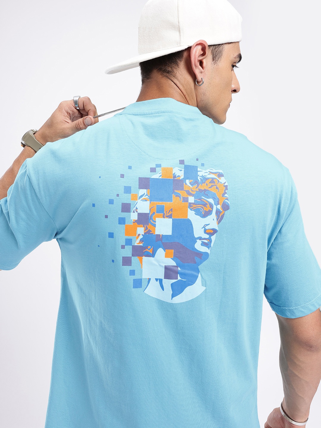 

glitchez Modern Cool Graphic Printed Relaxed Fit T-shirt, Blue