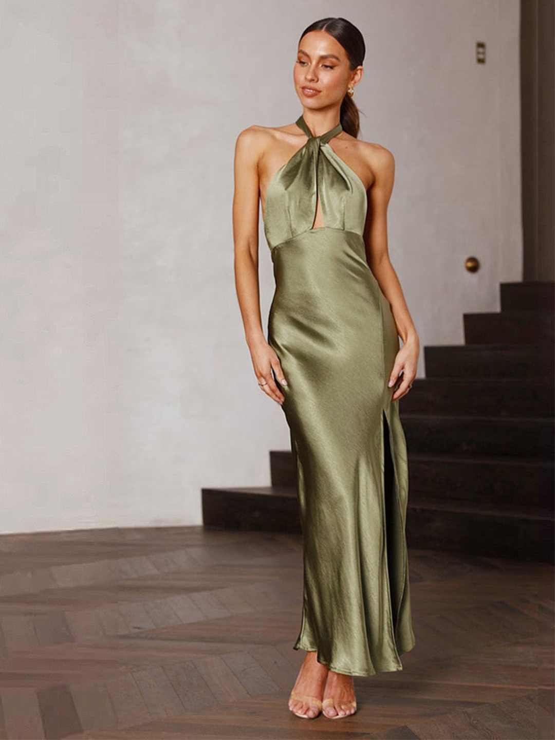 

JC Mode Halter Neck Maxi Dress, Green
