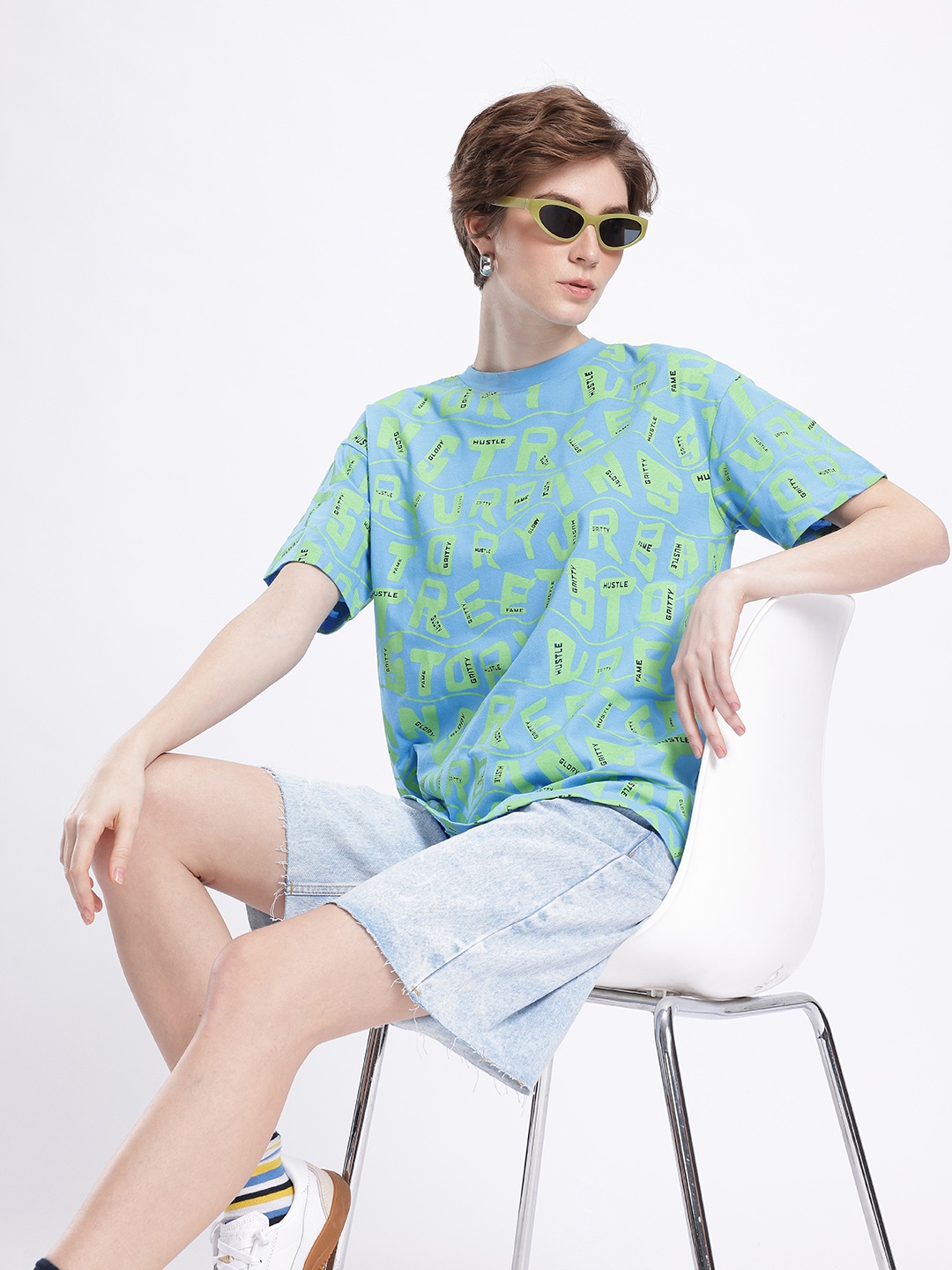 

The Roadster Life Co. Cool Chic Typography Printed Relaxed Fit T-shirt, Blue