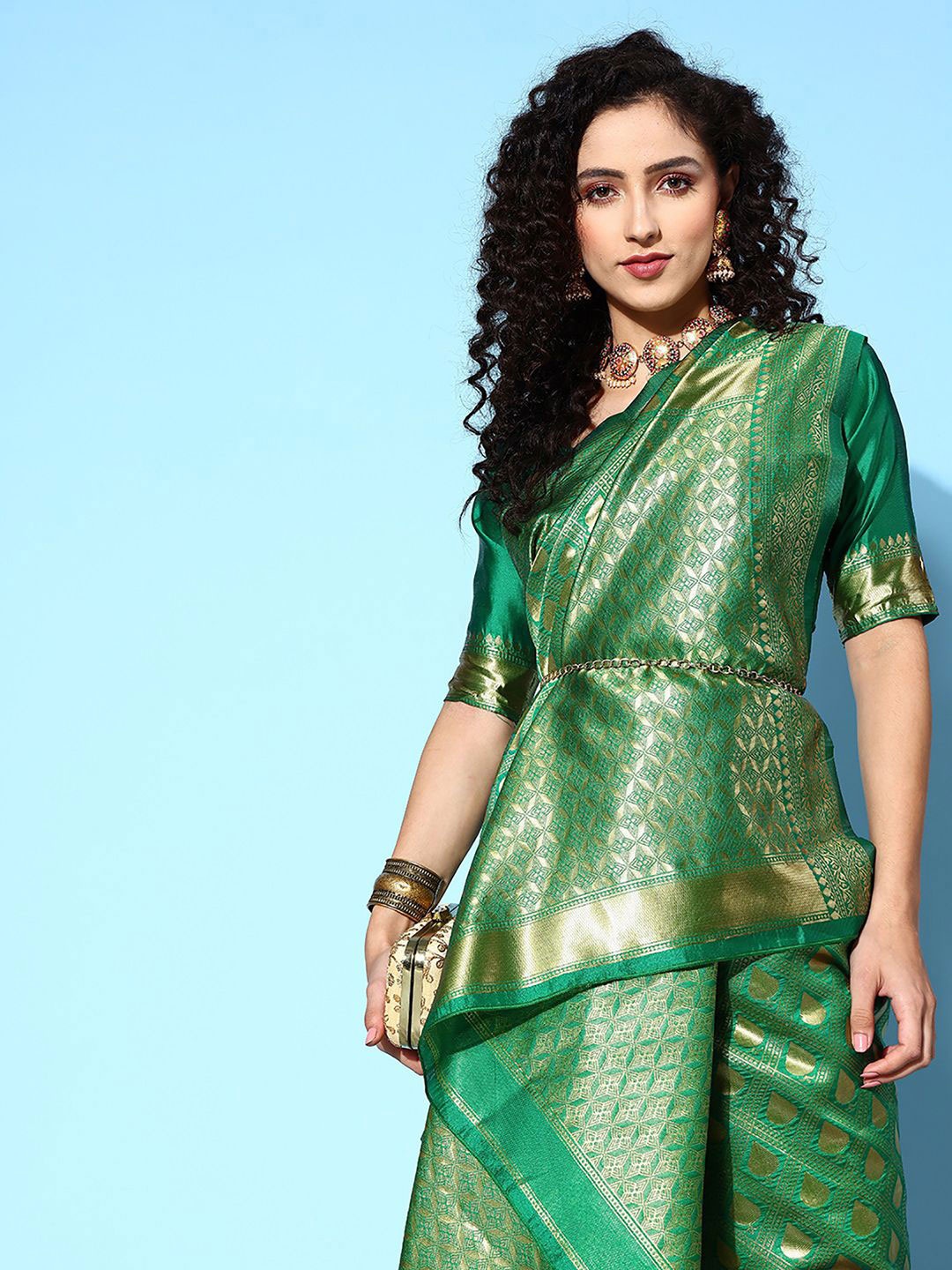 

Anouk Rustic Woven Design Zari Silk Blend Dharmavaram Saree, Green