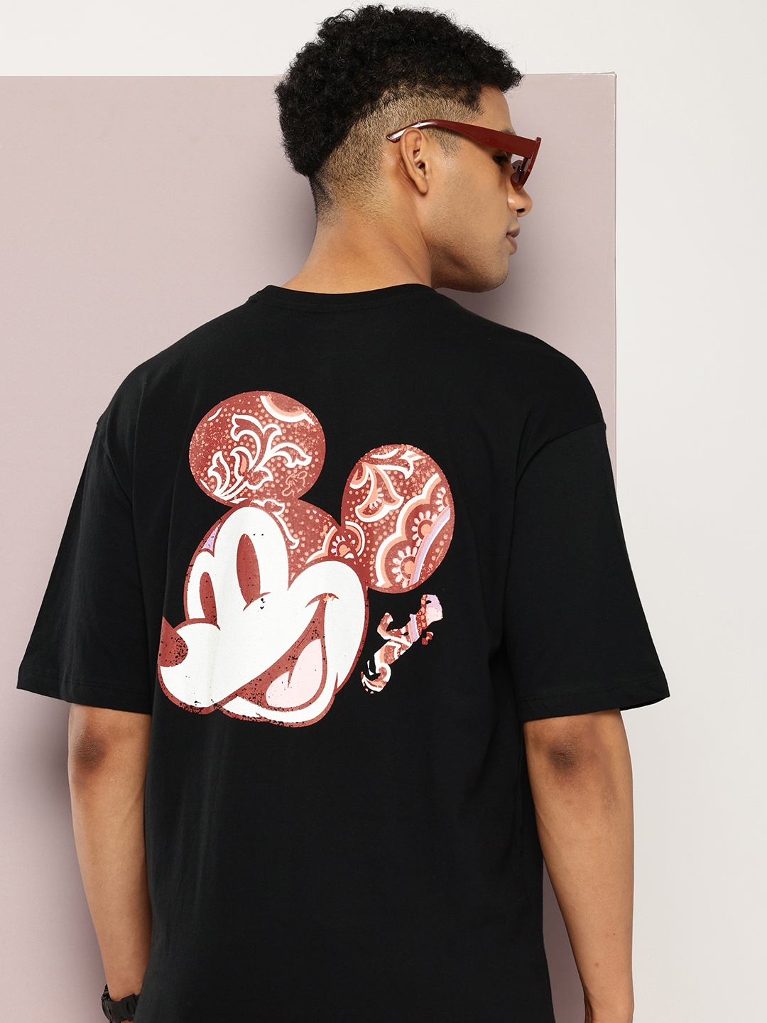 

Kook N Keech Disney Mickey Mouse Printed Drop-Shoulder Pure Cotton Oversized T-shirt, Black