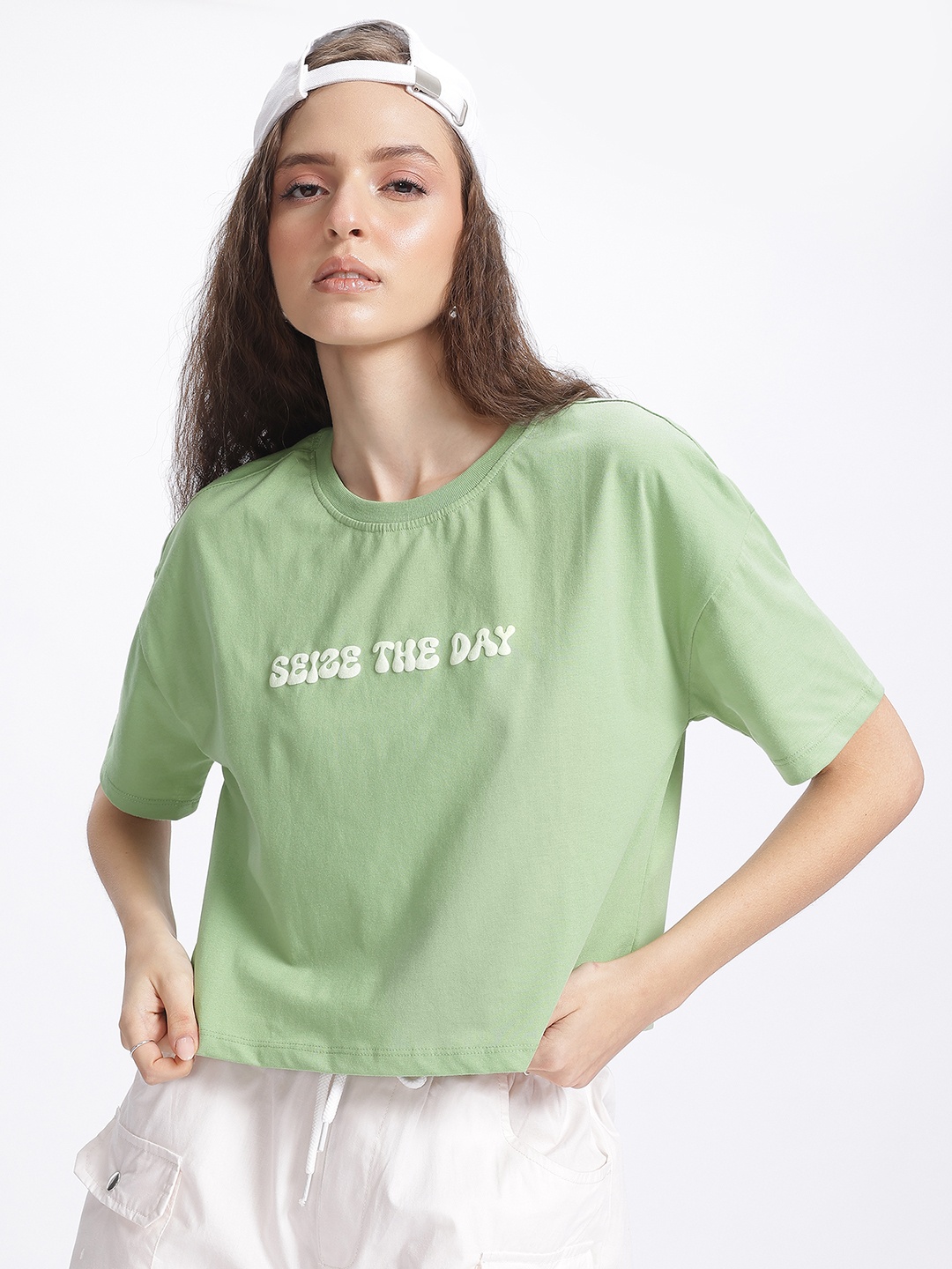 

glitchez Printed Statements Boxy T-shirt, Green