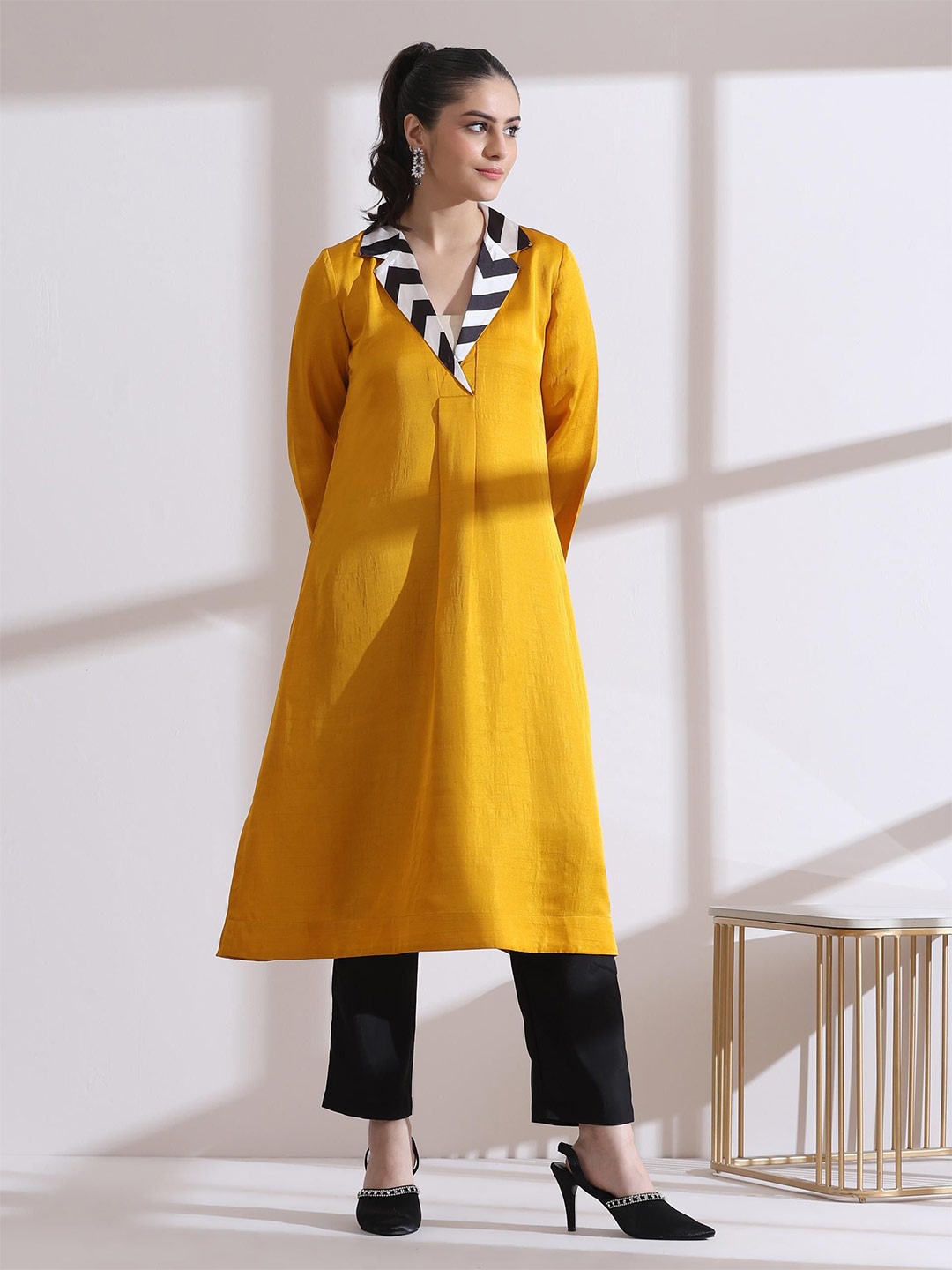 

Swtantra Women Regular Kurta with Trousers, Mustard