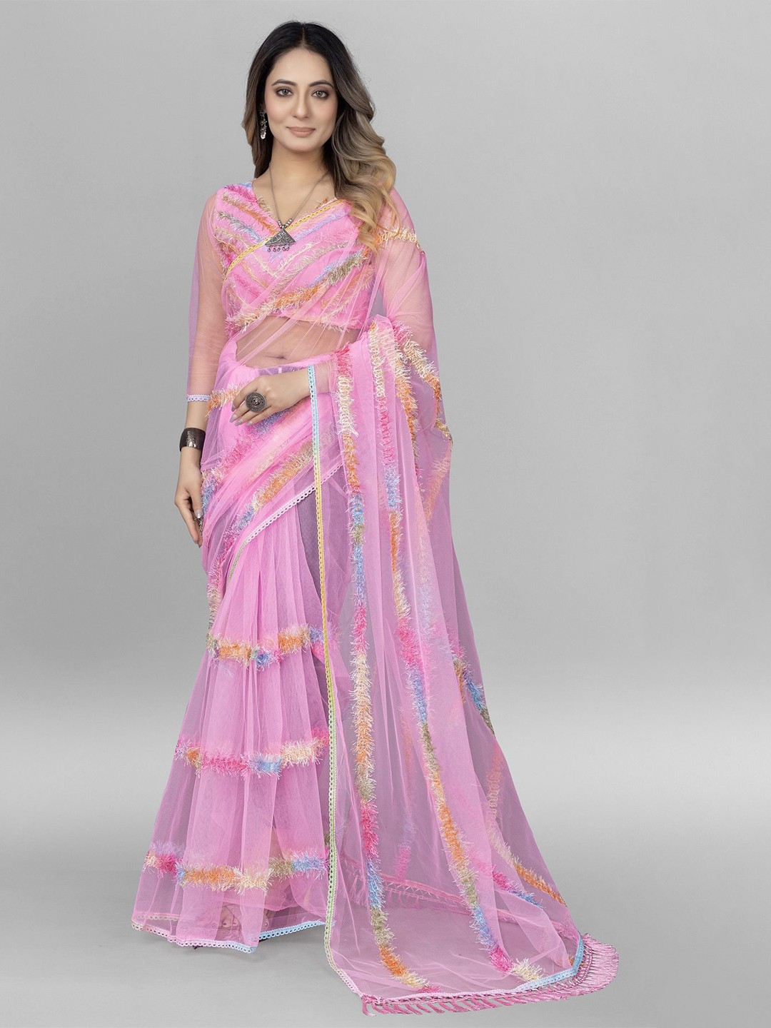 

APNISHA Net Saree, Pink