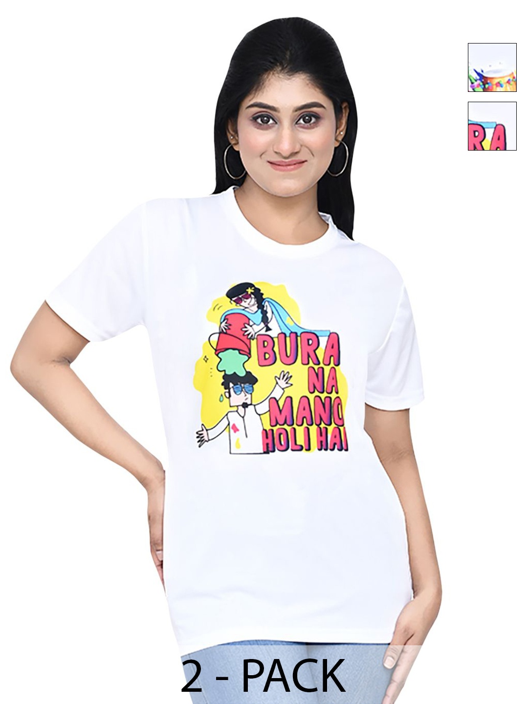 

RAPL Women 2 Printed Applique T-shirt, White