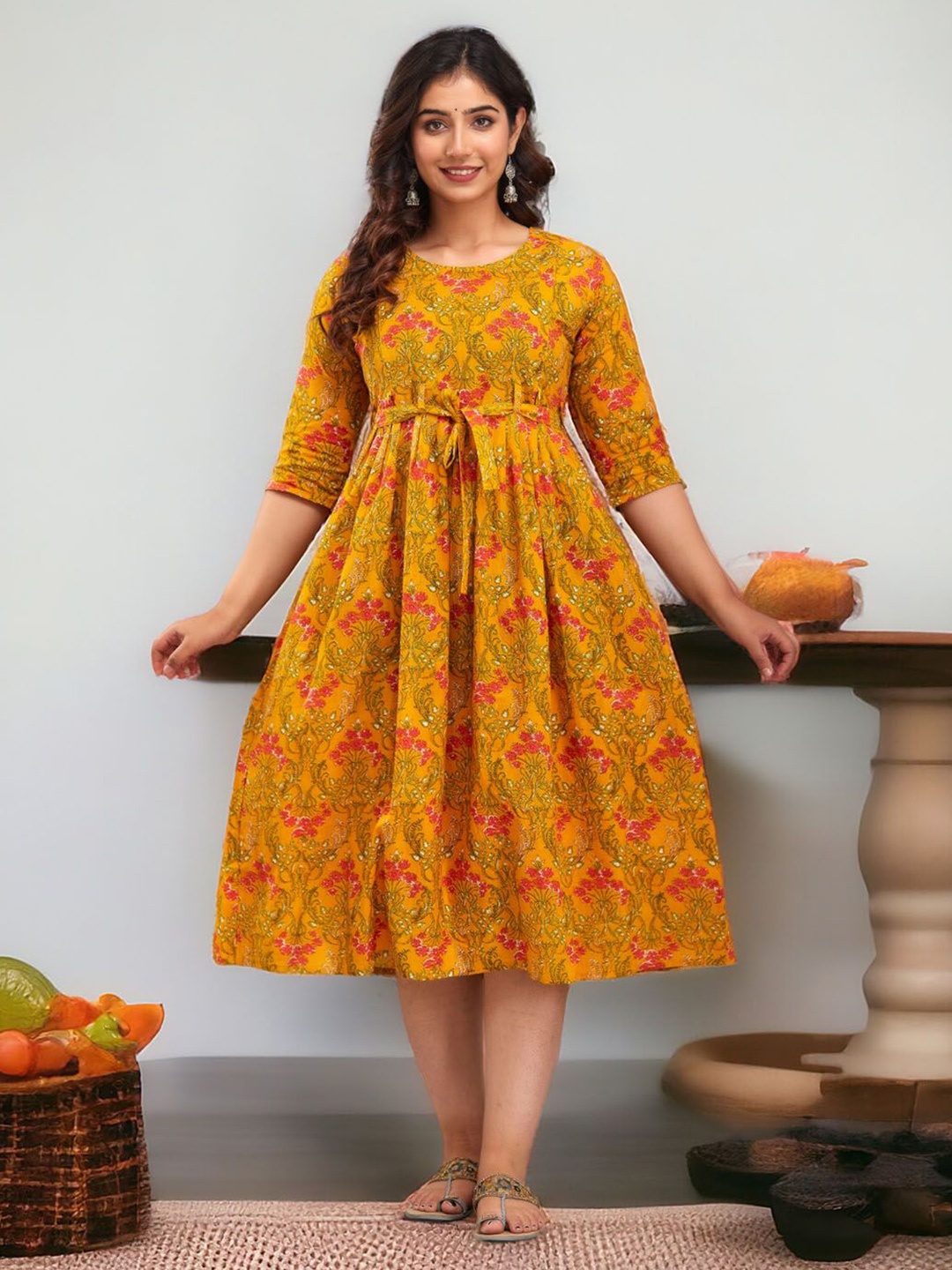 

Henal Floral Print Maternity A-Line Midi Dress, Yellow