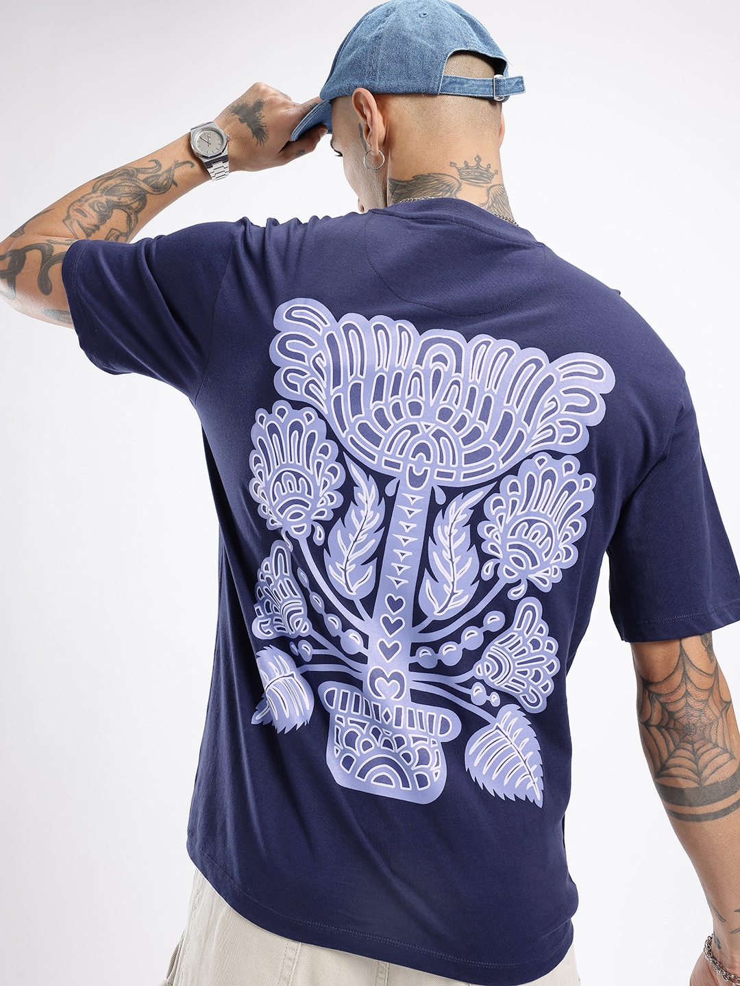 

glitchez Urban Dope Printed Oversized T-shirt, Navy blue