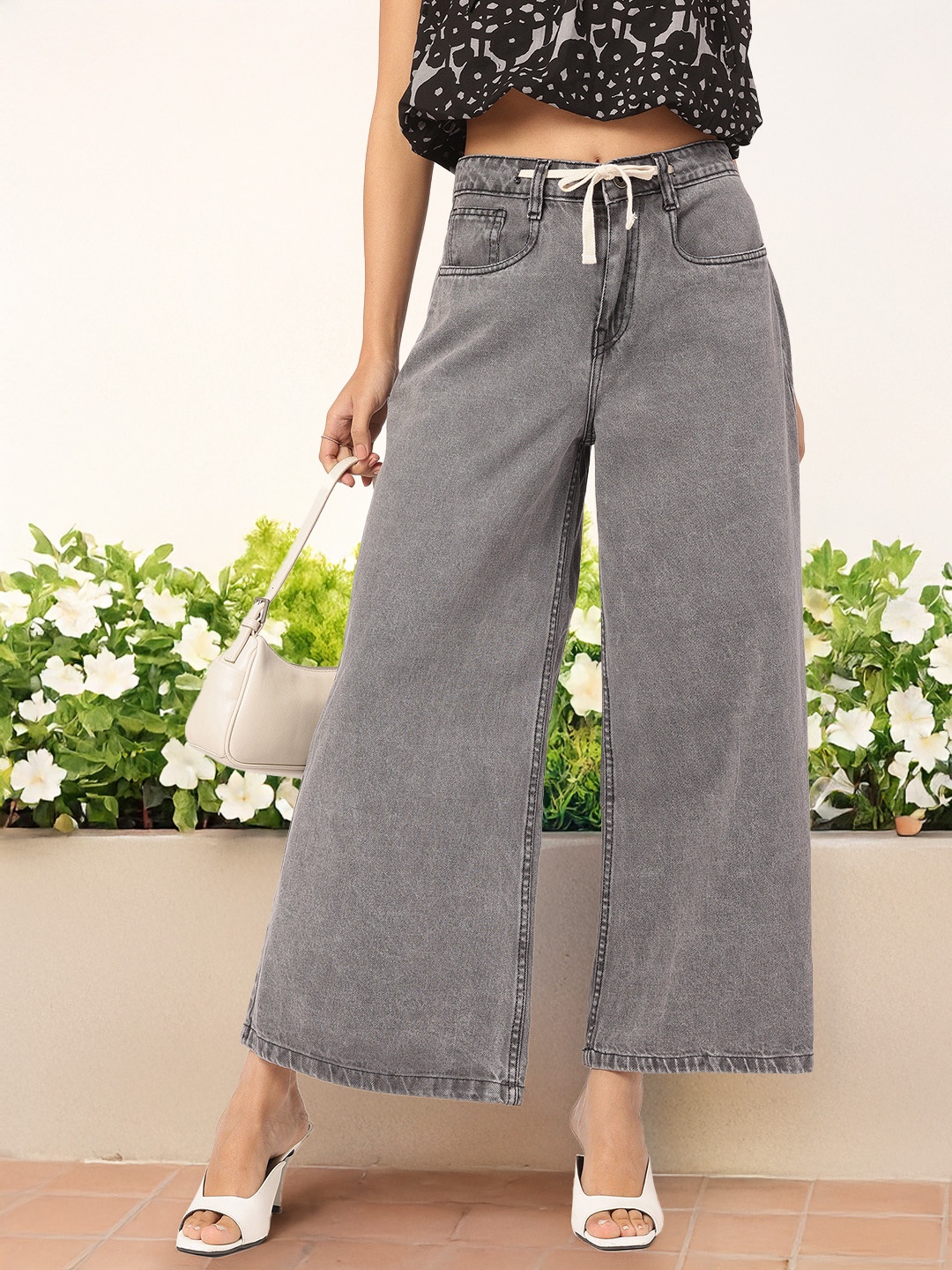 

DressBerry Women Street Savvy Palazzo Fit Jeans, Grey
