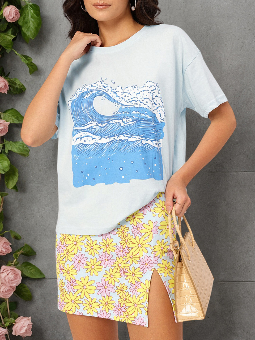 

DressBerry Chill Vibes Printed Drop-Shoulder Relaxed T-shirt, Blue