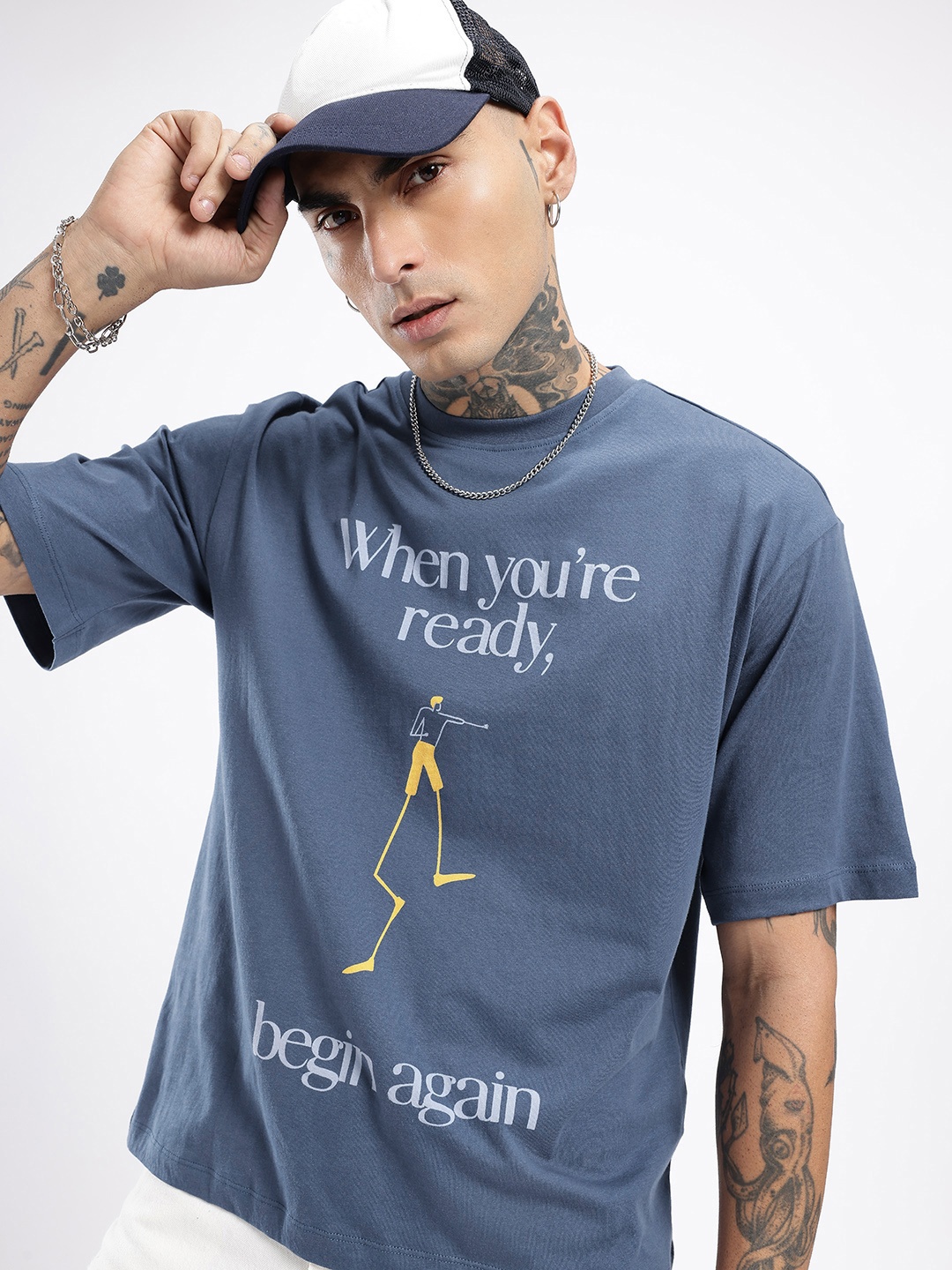 

glitchez Street Cool Printed Oversized T-shirt, Blue