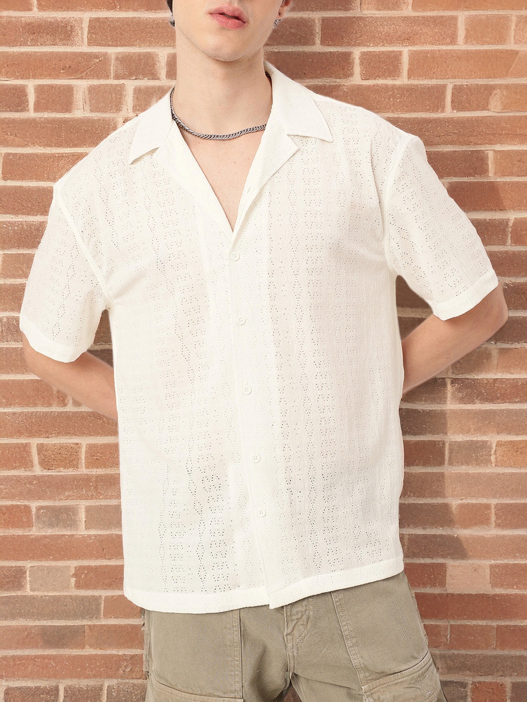 

Kook N Keech Laid-Back Luxury Self Design Relaxed Fit Shirt, White