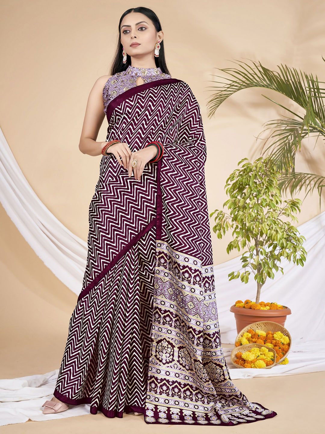 

Anouk Rustic Silk Blend Bagh Saree, Purple