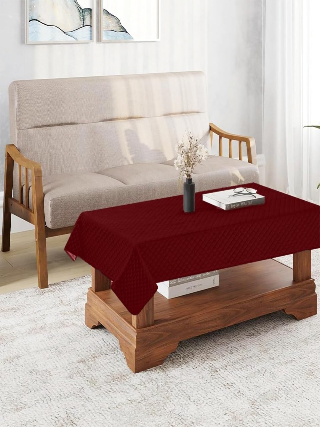 

Homerz Maroon Velvet 2-Seater Table Cover