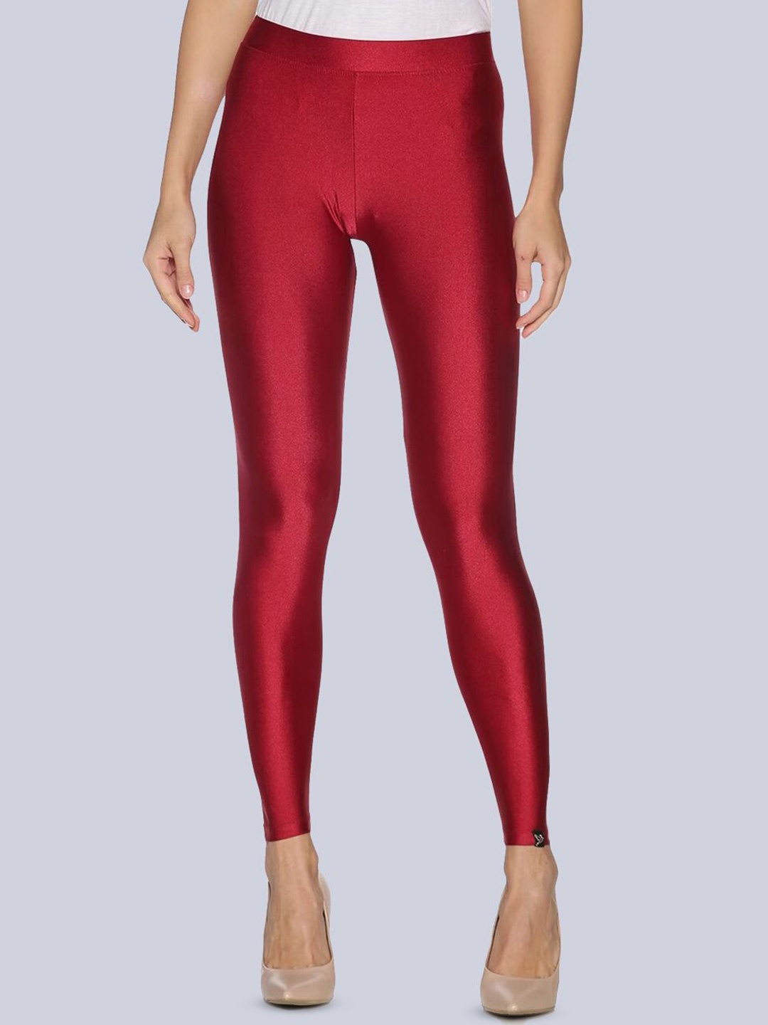 

TWIN BIRDS Women Nylon Solid Red Shimmer Legging