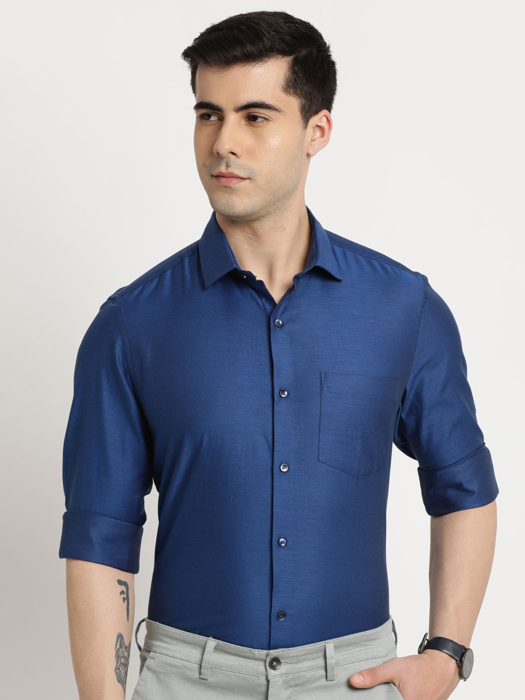 

Turtle Men Classic Slim Fit Opaque Formal Shirt, Blue