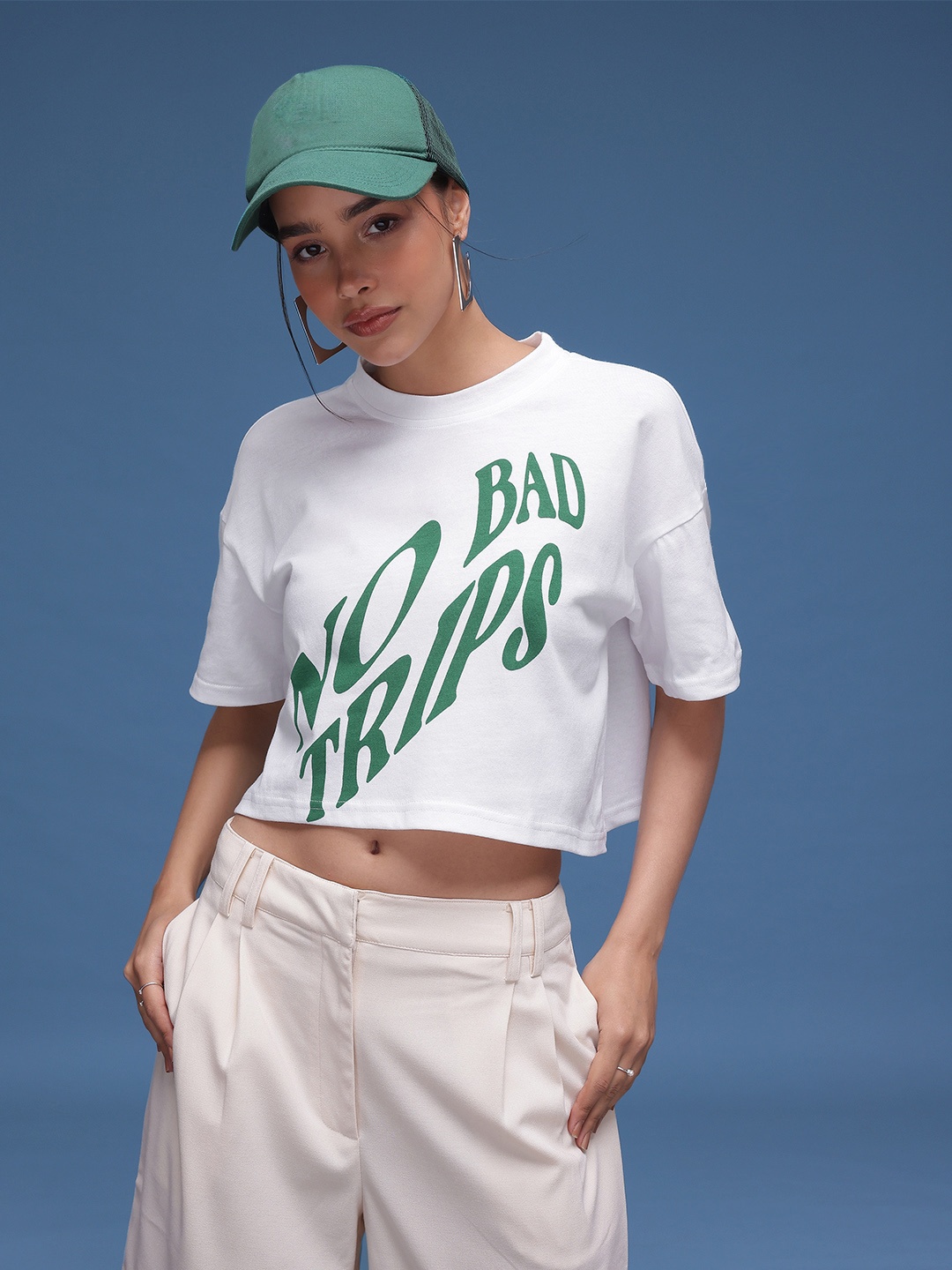 

glitchez Untamed Spirit Typo Print Cropped Boxy T-shirt, White