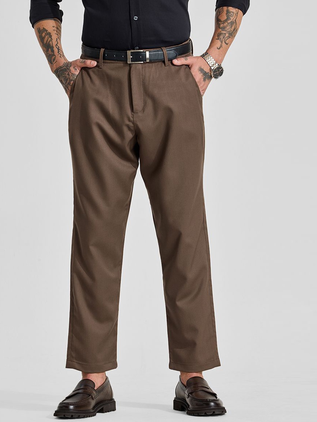 

Snitch Men Mid-Rise Regular Fit Formal Trousers, Brown