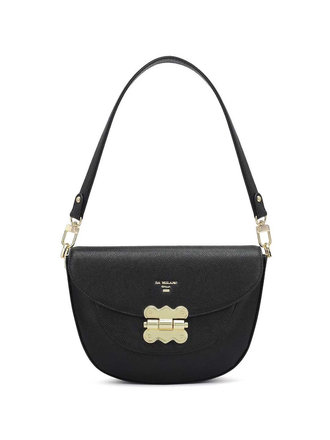 

Da Milano Floral Leather Shoulder Bag with Applique, Black