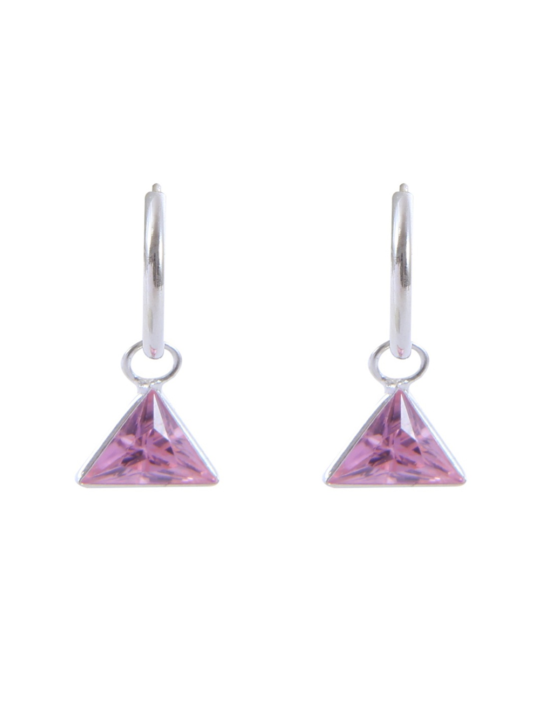 

Abhooshan Sterling Silver-Plated Cubic Zirconia Studded Triangular Shaped Hoop Earrings, Pink