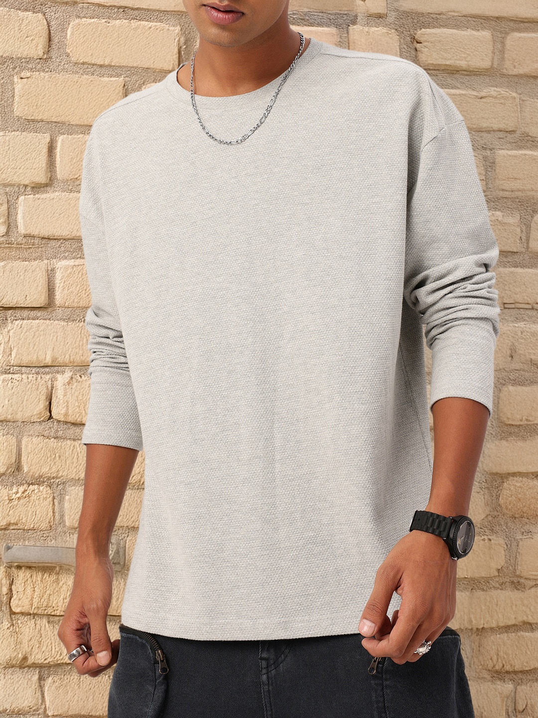 

Kook N Keech Urban Edge Textured Relaxed Fit T-shirt, Grey melange