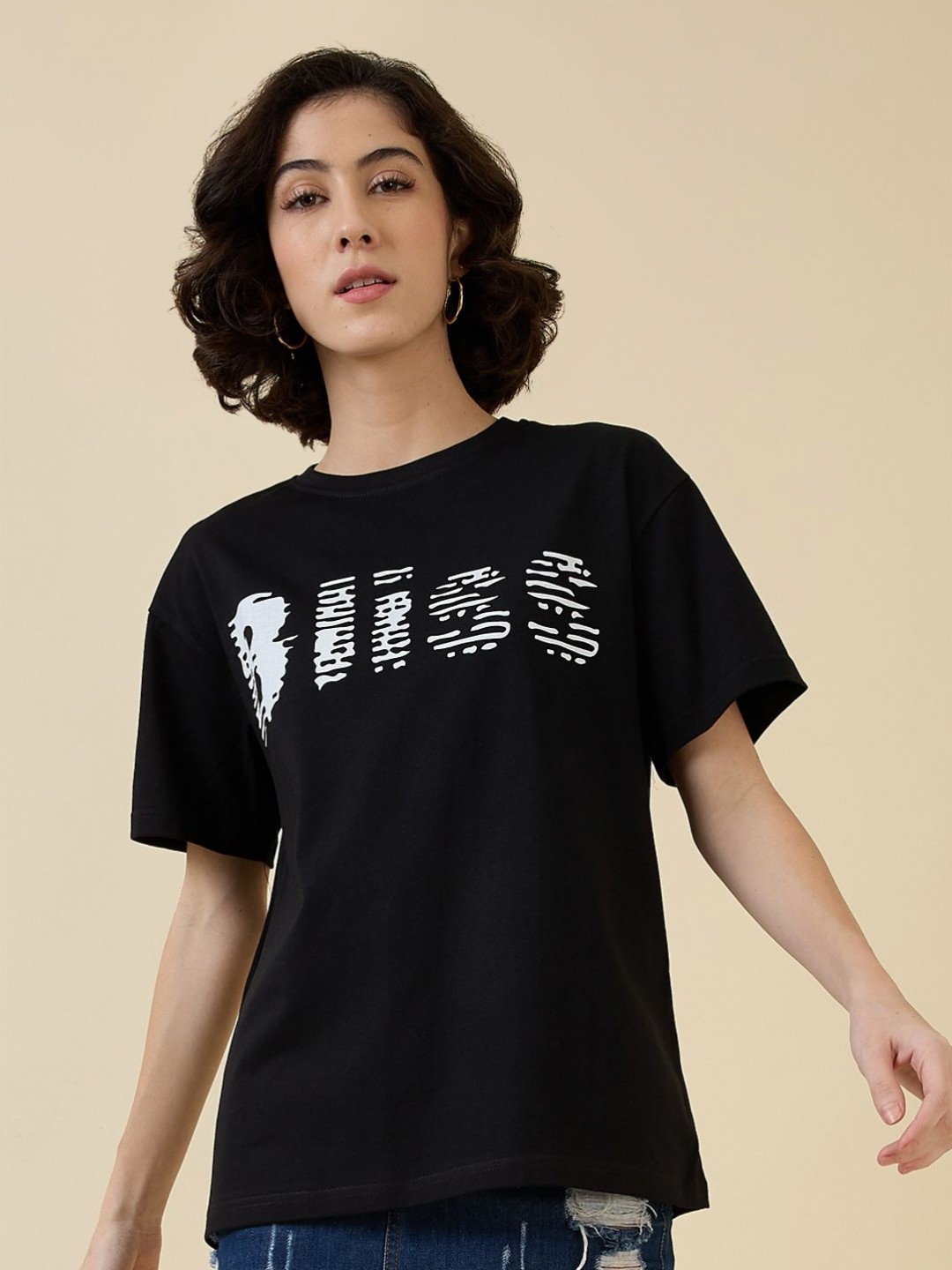 

Mast & Harbour Women Printed T-shirt, Black
