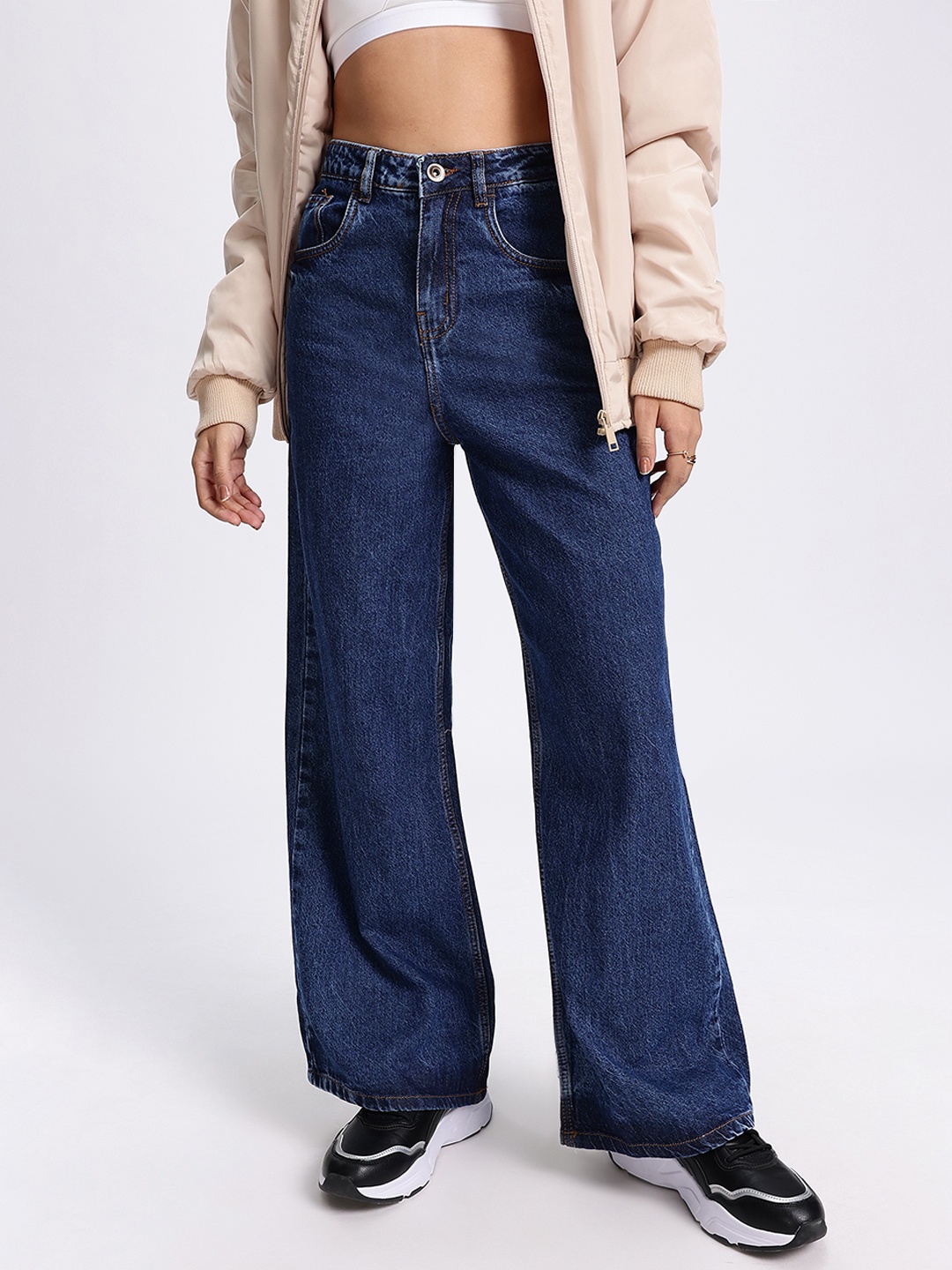 

glitchez Women Versatile Utopia Wide Leg Jeans, Navy blue