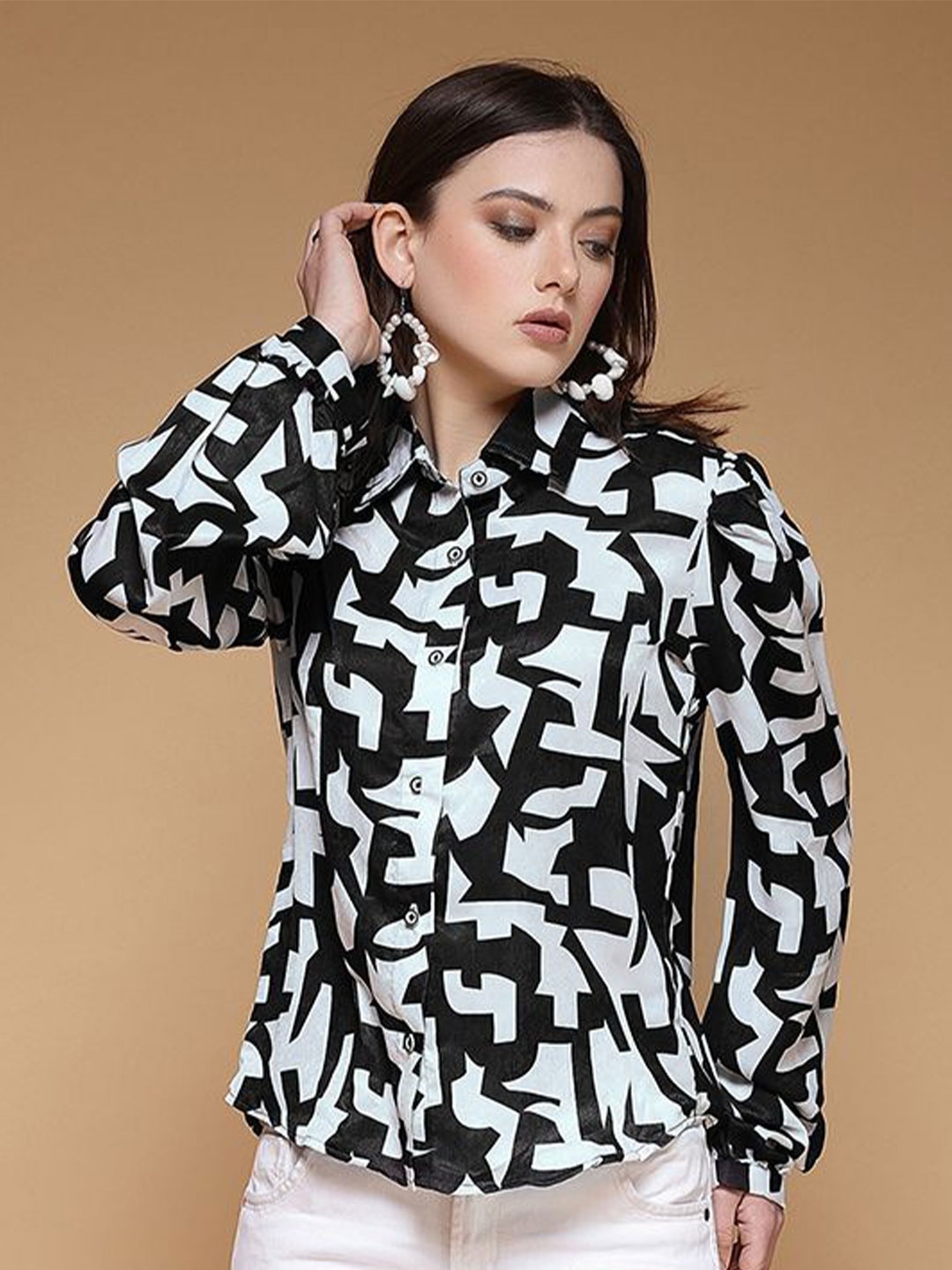 

Moda Rapido Women Opaque Printed Casual Shirt, Black