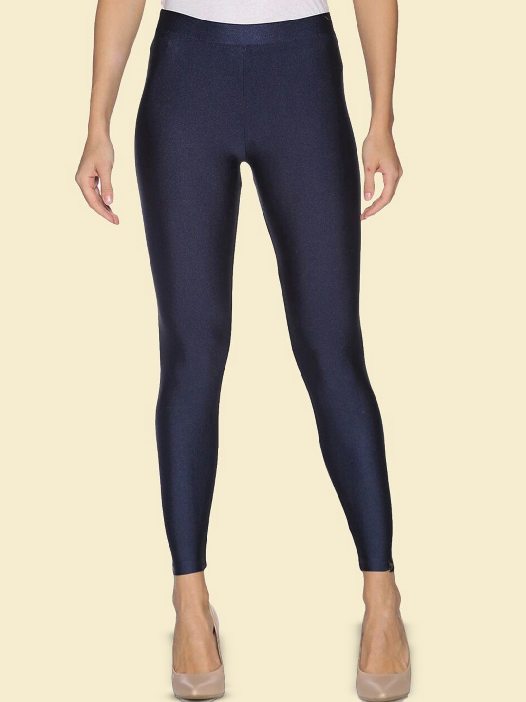 

TWIN BIRDS Women Nylon Solid Navy Blue Shimmer Legging