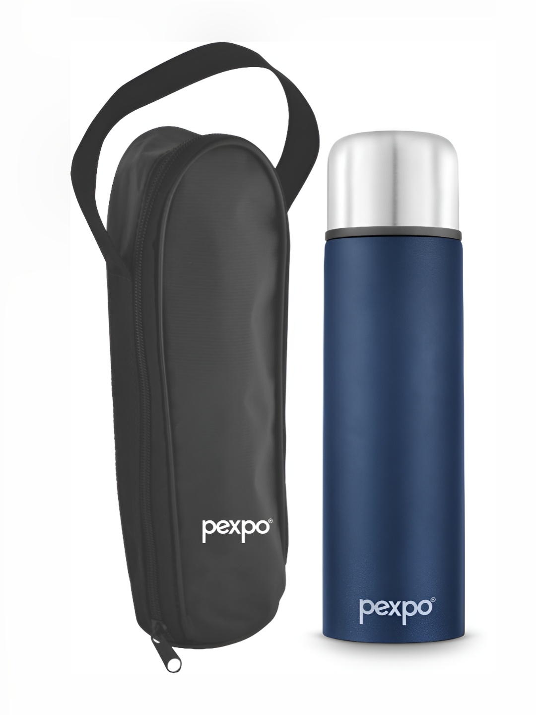 

Pexpo Flippro Blue Double wall Thermosteel Hot & Cold Flask Insulated Water Bottle 750ml, Navy blue