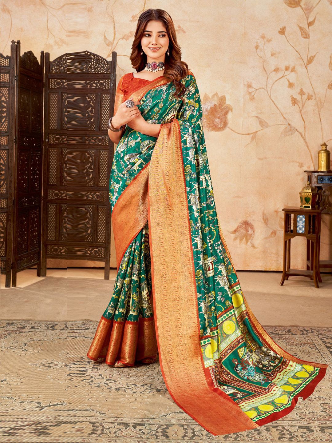 

Anouk Rustic Kalamkari Sungudi Saree, Teal