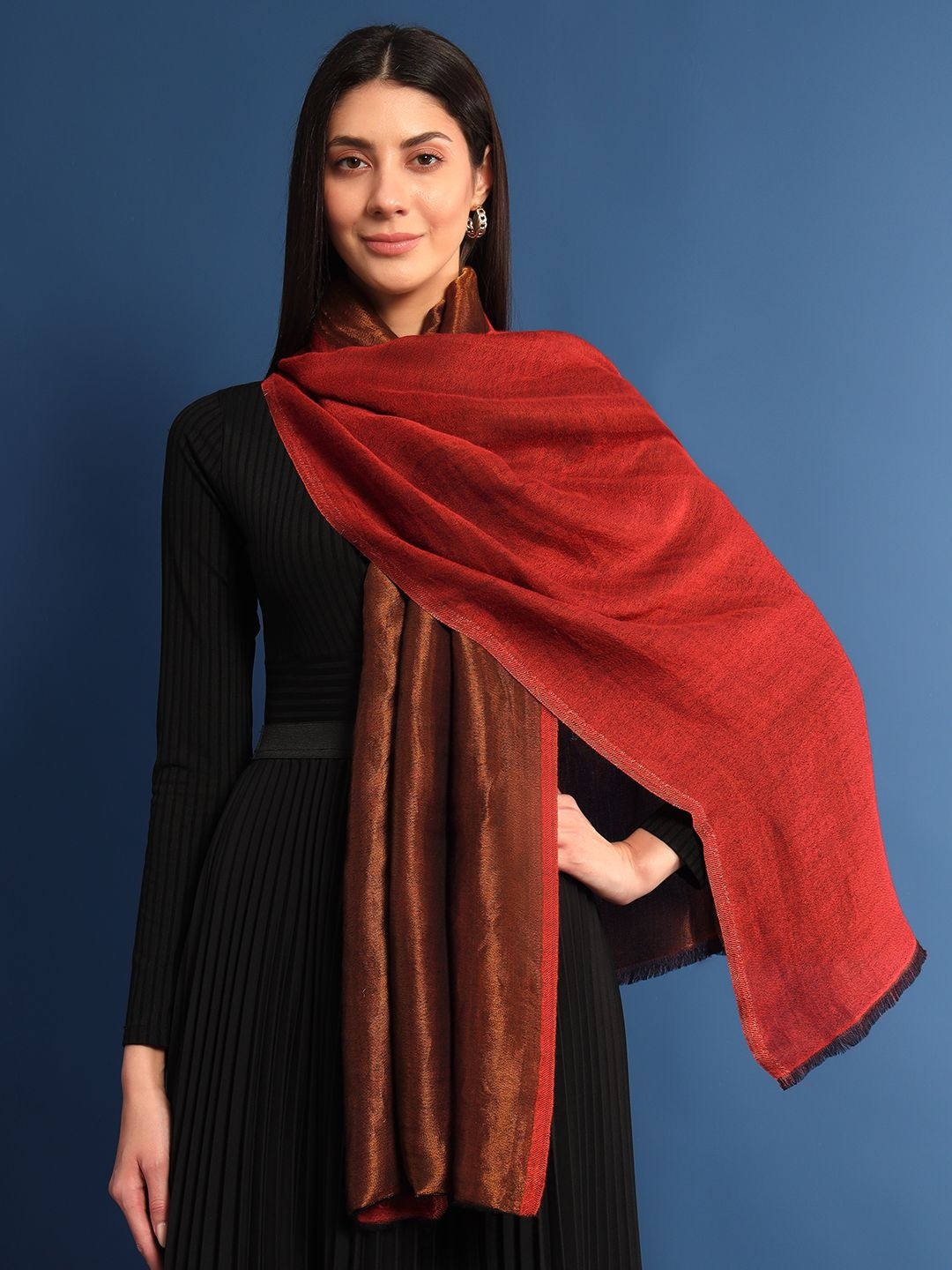 

Pashmoda Women Woven Design Stole, Rust