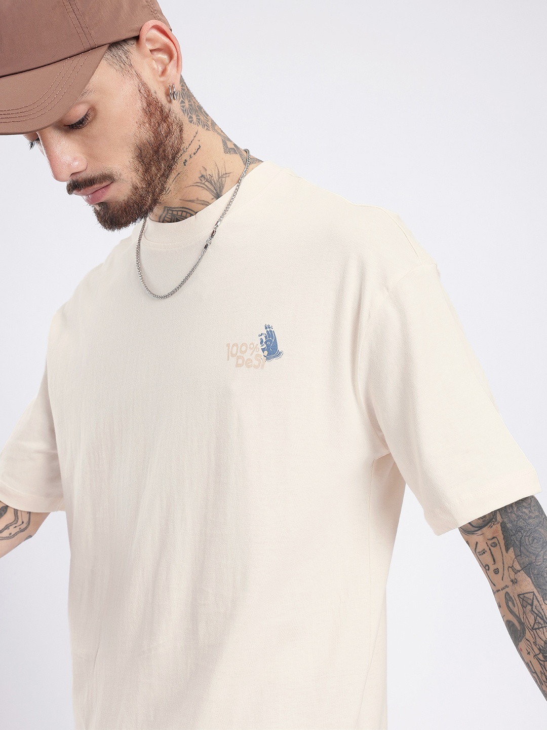 

glitchez Downtown Dope Printed Oversized T-shirt, Cream