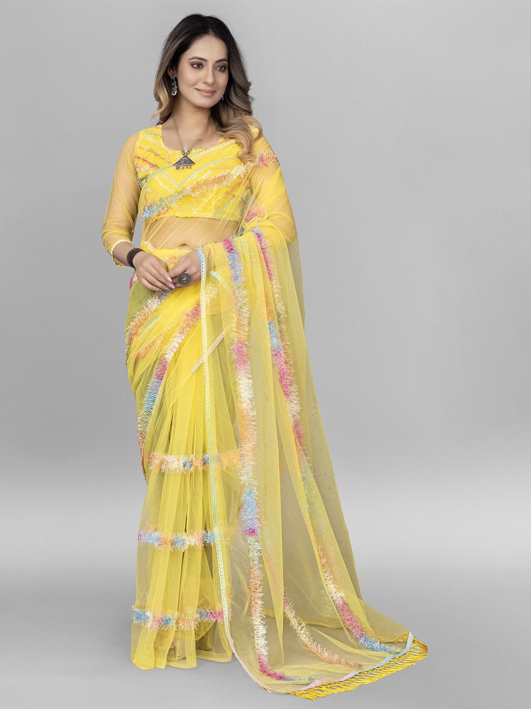 

APNISHA Net Saree, Yellow