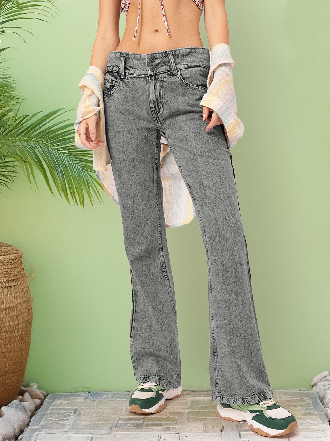 

DressBerry Women Edgy Elegance Flared Jeans, Charcoal