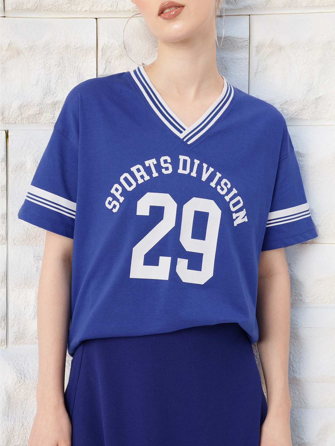 

DressBerry Varsity Cool Printed Oversized T-shirt, Blue