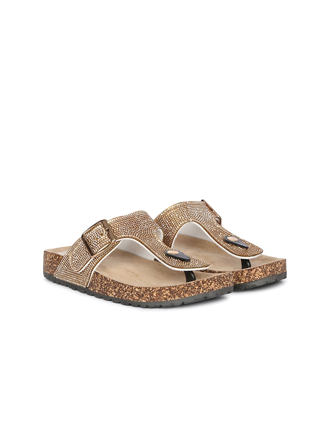 

Lavie Women Embellished T-Strap Flats with Buckles, Gold